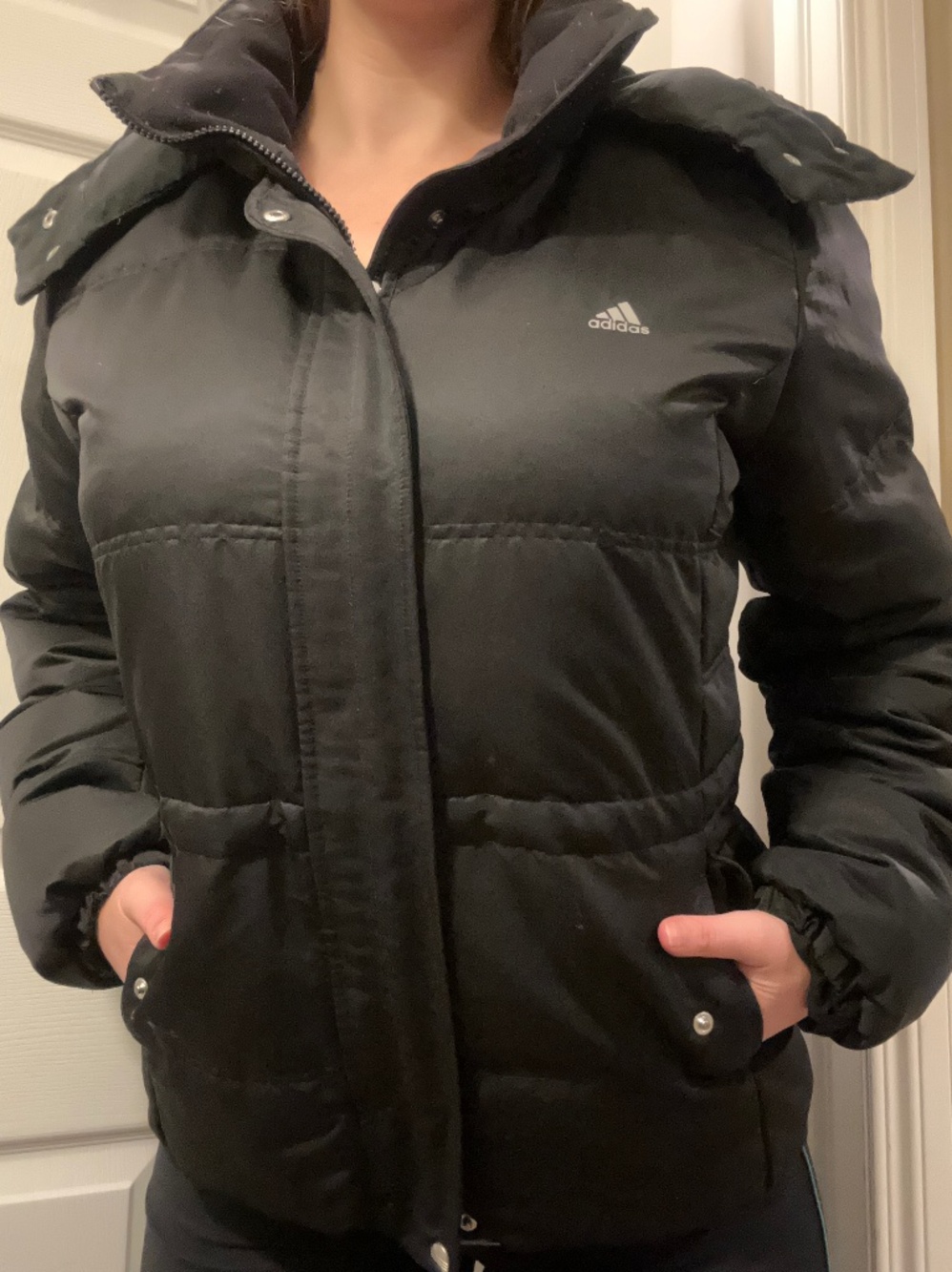 Rare Vintage Adidas black down winter purple accents jacket women’s size Large